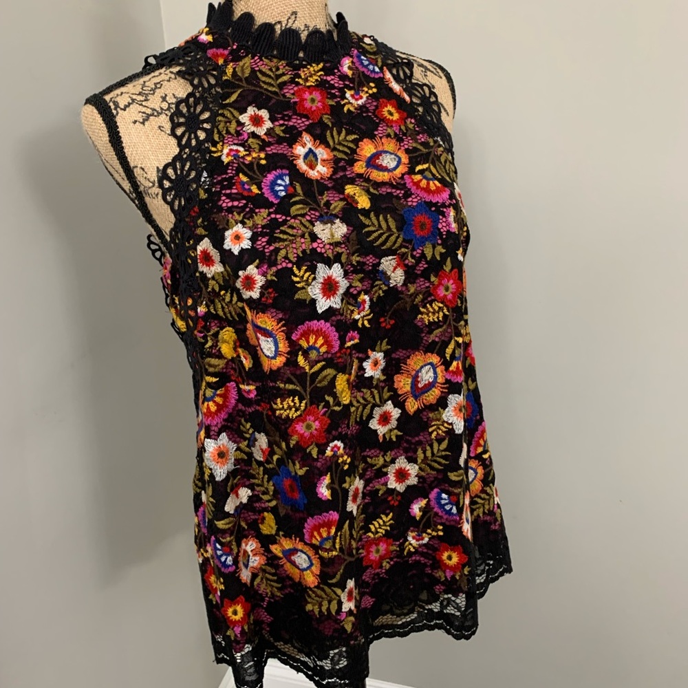 Anthropologie Floral Lace Blouse - Black, Red, Blue, Yellow